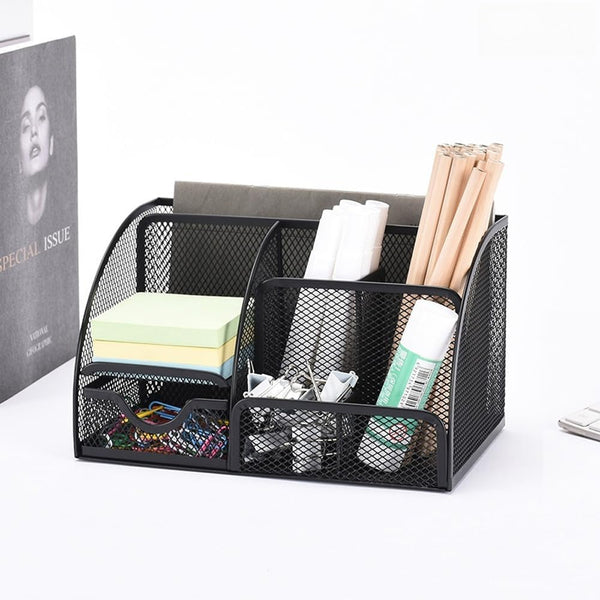 Metal Mesh Desk Organizer - Stationery Pen Holder, Pencil Pot, Makeup Brush Organizer for Home Office (Black)