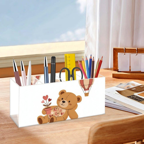 Ainavmxzs 4 Cute Brown Bear Acrylic Bow Pencil Holder With Compartments Hair Stuff Organizer Makeup Storage Bar Cart