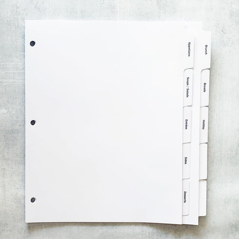 PRE-PRINTED RECIPE BINDER INDEX TAB DIVIDERS – SETS of 10 for Organizing Your Recipe Book