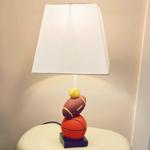 HERBESTBAY 14 Inch Bulb Kids Table Lamp, Football, Basketball & Baseball Design with Cute Lampshade, Sports-Themed lamp