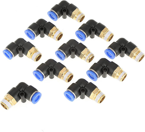 Push in Joint Pneumatic Connector, 10 pcs 8mm G1 Push Fittings, 90 Degree Male Thread Quick Connect