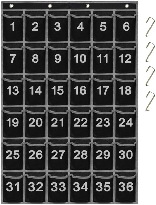 EAMAY 36 Numbered Classroom Pocket Charts for Cell Phones and Calculators, Wall Door Mount Organizer