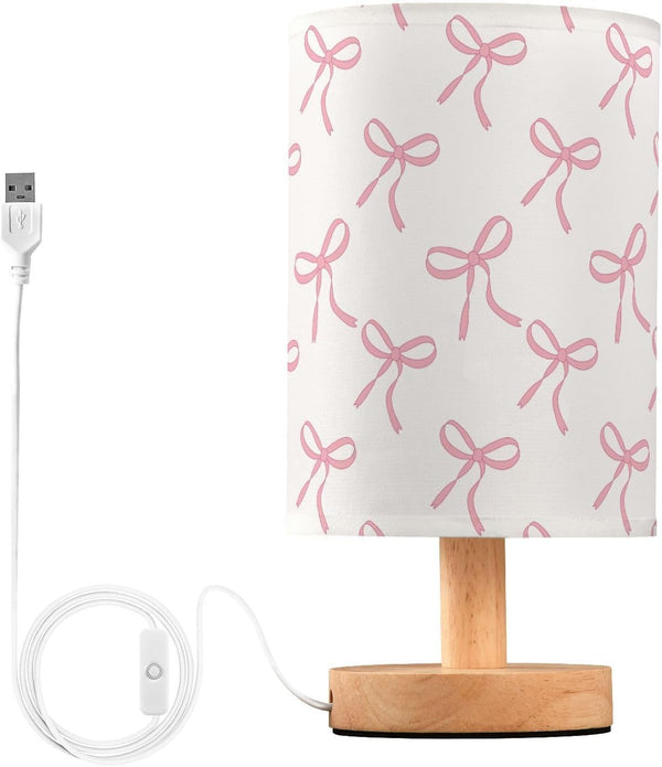 CTYSHTDL Bedside Lamp Bow Pink White Table Lamp for Bedroom LED Nightstand Lamp