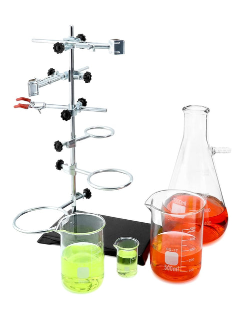 QWORK Laboratory Grade Metalware Set, Lab Support Stand with Iron Clamp Holder, Flask Clamp, and Condenser Stand