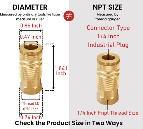 Air Hose Fittings Quick Connect Brass Air Coupler and Plug Kit, Industrial Type D, 1/4-Inch NPT Fittings