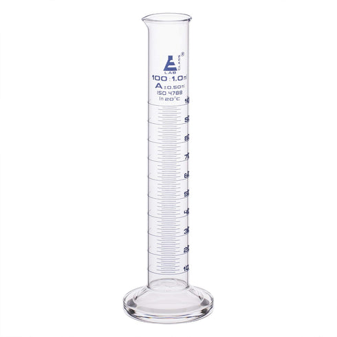 EISCO Graduated Cylinder, 100ml - Class A Tolerance ±0.50ml, Round Base, Blue Graduations