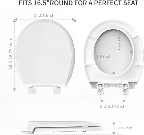 16.5 Inch, 2 Pack Round Toilet Seat Soft Close Quiet No Slam Toilet Lid, Quick Release & Easy Installation, Durable PP