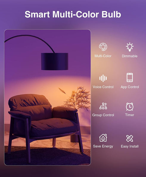 Beantech Smart Bulb, WiFi Color Changing Light Bulb, A19 RGB Alexa Light Bulb, Dimmable LED, 2 Pack