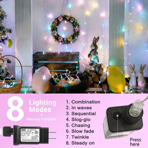 66ft 200 8 iShabao Outdoor String Lights, LED Modes Pastel String Lights, Waterproof & Plug in Connectable Twinkle
