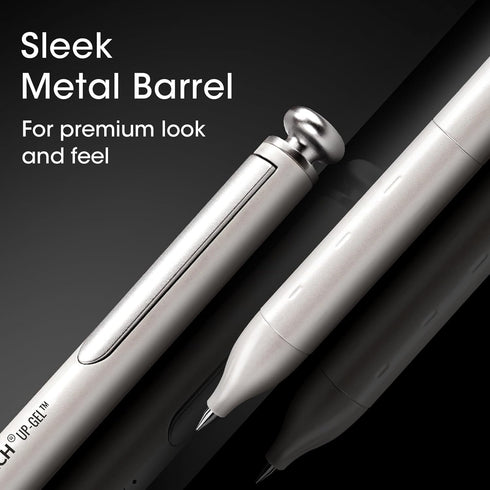 WRITECH Gel Pens Fine Point: Premium Metal Barrel Retractable 0.7mm Black Ink Pen 2ct with 2 Refills No Smear & Bleed Quick Dry Smooth Writing Silent Click Luxury Up-Gel by WRITECH