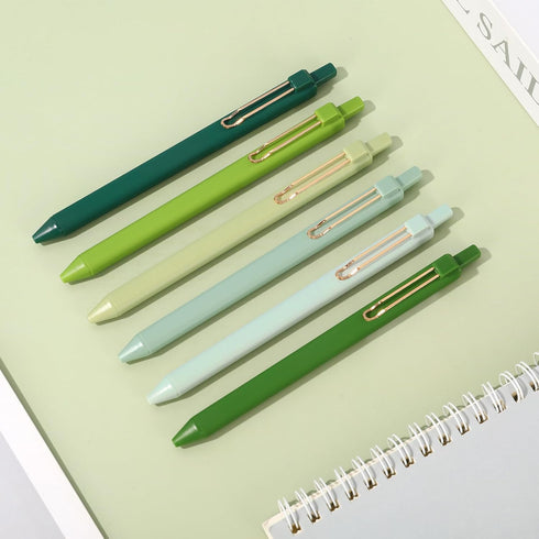 Whaline 12Pcs Retractable Black Ink Gel Pens, 0.5mm Fine Point Gradient Green Writing Pens Set for School Office