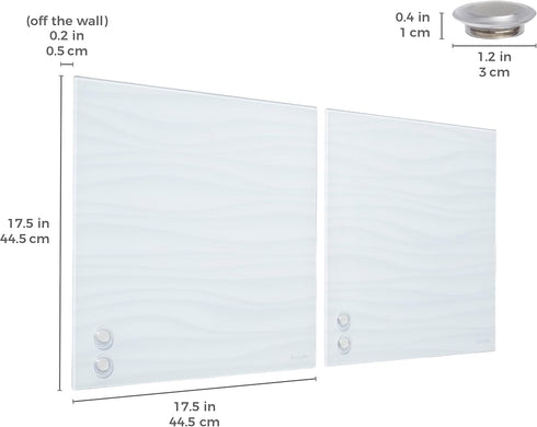 ECR4KIDS Magnetic Dry-Erase Glass Board, 17.5in x 17.5in, Wall-Mounted Whiteboard, 2-Pack, White Waves