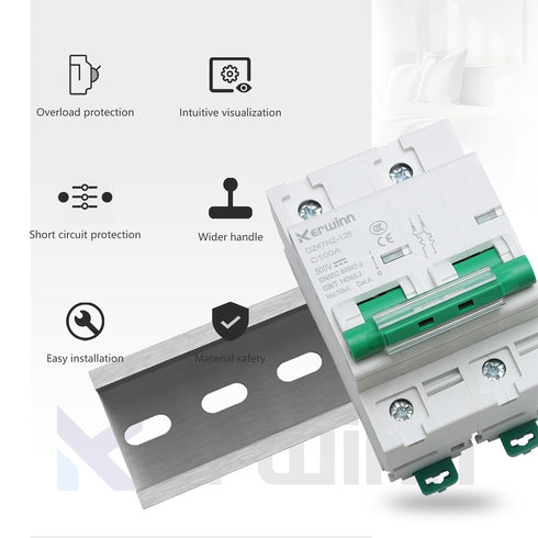 Miniature Circuit Breaker 500V DC, 2-Pole 100Amp, Smart DIN Rail Mount for Marine and Solar Power Systems (C100A)