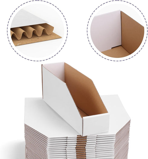 EXYGLO Cardboard Storage Bins 35 Pack - 12x3x4.5 Inch Corrugated Organizer Bins for Pantry, Garage, Office