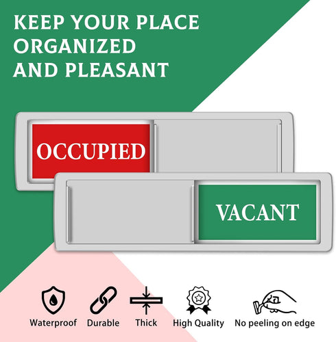 Privacy Sign - Vacant Occupied for Home Bathroom, Office, Restroom, Conference, Hotel, Magnetic Slider Indicator