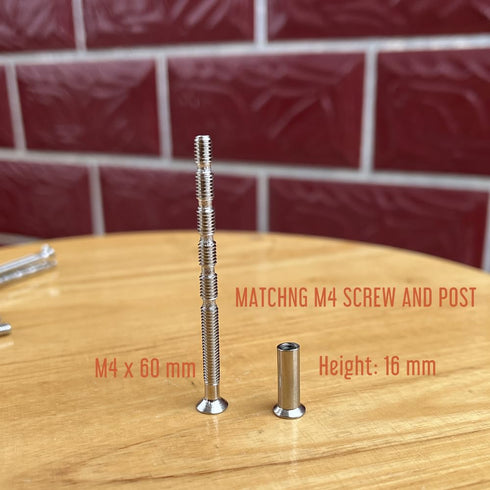 4 Set Sliding Door Handle Screw Post Replacement, M4 x 60mm Phillips Screws with Posts for Cabinet Doors