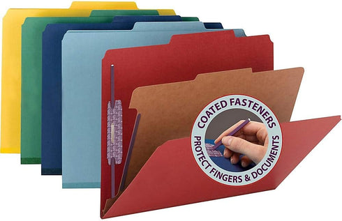 Smead Pressboard Classification File Folder - 1 Divider, 2" Expansion, Letter Size, Bright Red, 10 per Box (13731)