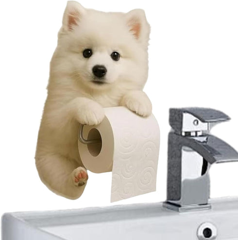 Generic 3D Dog Paper Towel Rack, Wall Mount Resin Dog Shaped Toilet Roll Holder, Funny Animal Paper Towel Holder