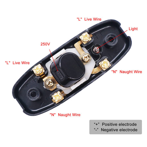 weideer 3 PCS Inline Cord Switch, Appliance Button On/Off 10A 250V Inline Power Switch with LED Light for Table Lamp
