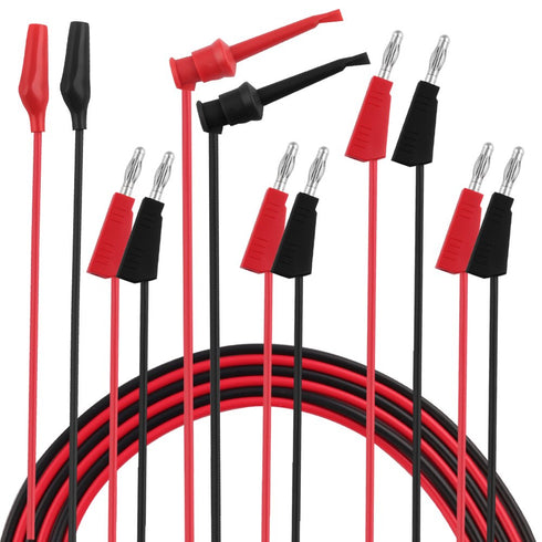 Multimeter Leads, Electrical Test Lead Kit: Banana to Alligator Clips, Plugs, and Mini Hooks Set (3 Pair)