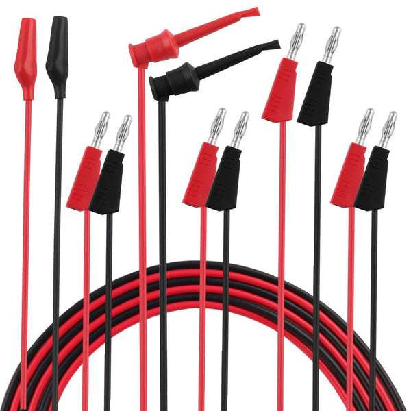 Multimeter Leads, Electrical Test Lead Kit: Banana to Alligator Clips, Plugs, and Mini Hooks Set (3 Pair)