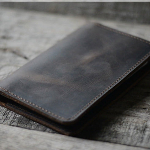 JJNUSA Distressed Leather Checkbook Journal Cover for Field Notes, Moleskine Cahier Notebook, Dark Brown