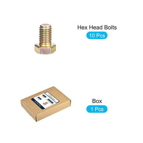 Hex Bolts (5/8-11x1") 10Pcs, Fully Threaded Carbon Steel Zinc Plated Coarse Thread UNC Hex Head Screw Bolt - Yellow