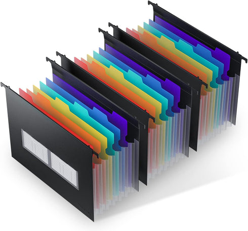 ThinkTex Plastic Expanding Hanging File Folders, 7 Pockets, Large Capacity, Multi-Color Tabs, Letter Size - 3 Packs