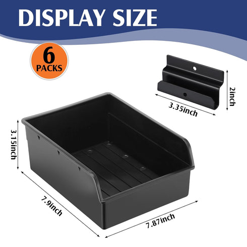 6 Pack Slatwall Bins with Hooks Set, Wall Mounted Storage Bins for Organizing Accessories, Tools, Office, Black