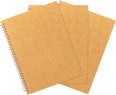 DSTELIN 10 inch x 7.5 inch, 100GSM, Blank Spiral Notebook, 3-Pack, Soft Cover, 120 Pages / 60 Sheets, (Brown)