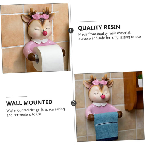 WOONEKY Creative Cartoon Reindeer Toilet Paper Holder Wall-Mounted Roll Paper Rack Bathroom Accessory Tissue Storage