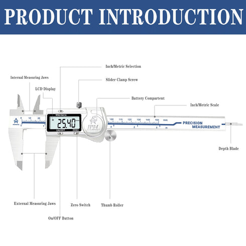 Digital Caliper, 6 Inch Measuring Tool, IP54 Waterproof, Large LCD Screen, Electronic Micrometer