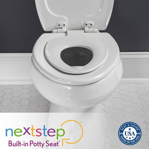 NextStep2 Mayfair Toilet Seat with Built-In Potty Training Seat, Slow-Close, Removable that will Never Loosen, Round