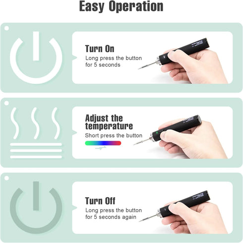 Cordless Soldering Iron Kit, USB Rechargeable 1200mAh Wireless Soldering Iron, 3 Temperature Adjustable for DIY Projects