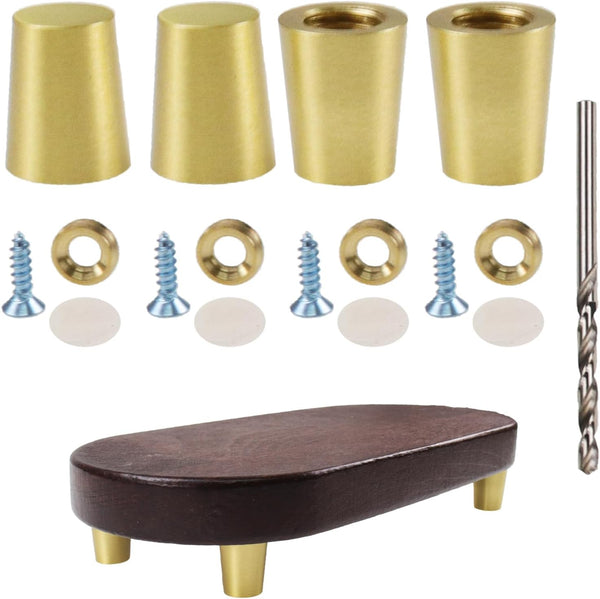 Nihfien 4 Pcs Conical Shape Brass Cutting Chopping Board Feet Set for Walnut