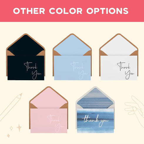 Set 100 Pack 4x6 VNS Creations Bundle - Thank You Cards With Envelopes Bulk & Stickers - - Light Blue and Pink
