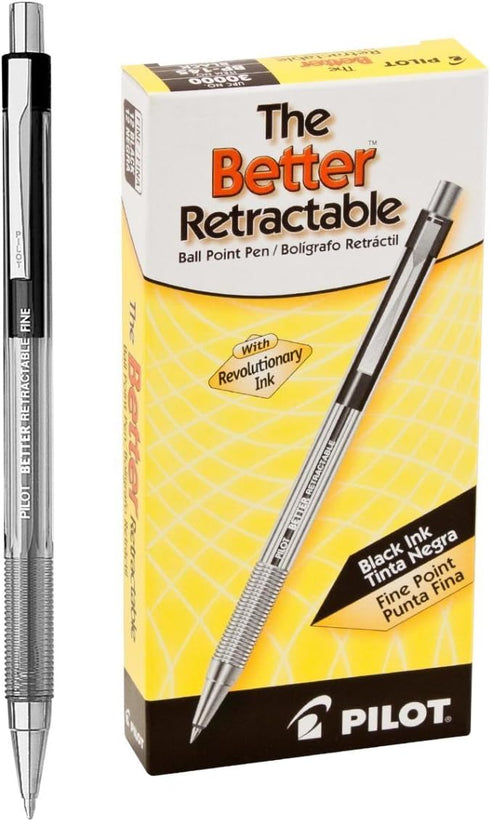 Pilot Better Retractable Ballpoint Pen, Black Ink, Fine 0.70 mm - Sold as 2 Packs of 12, Total of 24 Each