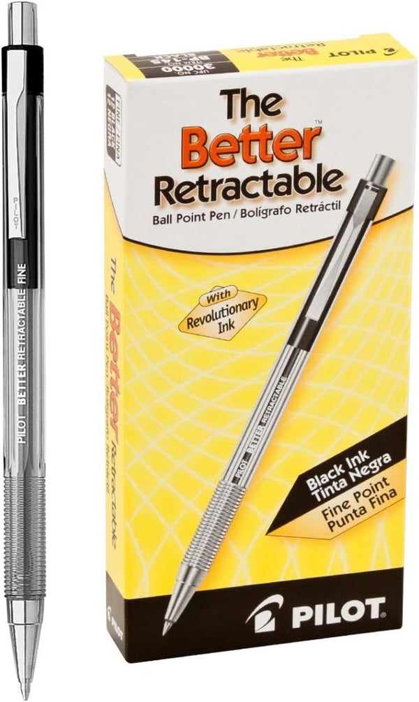 Pilot Better Retractable Ballpoint Pen, Black Ink, Fine 0.70 mm - Sold as 2 Packs of 12, Total of 24 Each