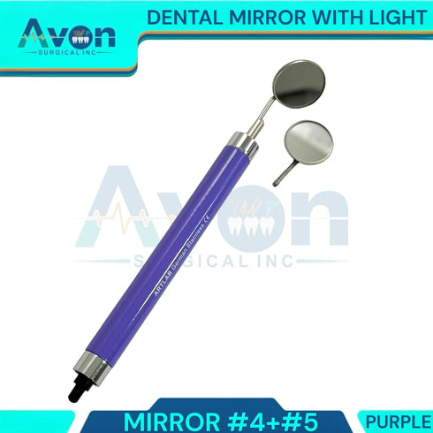 Avon Surgical #4 #5 Dental Mouth Mirror Handle with LED Illumination & Mirror Head + - Anti-Fog, Teeth Inspection