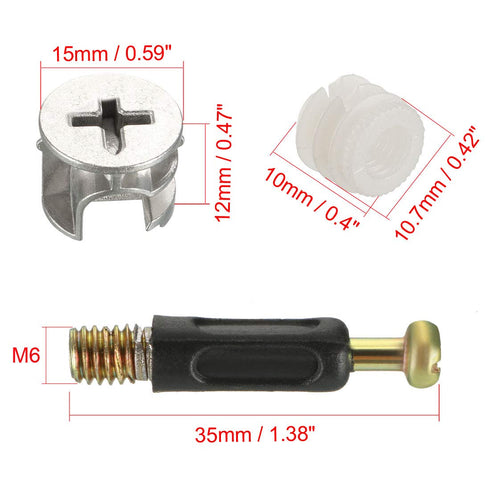 uxcell 3-in-1 Furniture Connecting Kit with 15mm OD Cam Fitting, M6x35mm Dowel Screws, 10 Sets
