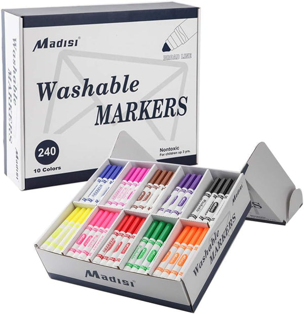 Madisi Washable Markers, Broad Line Assorted Colors, Classroom Bulk Pack, 240 Count