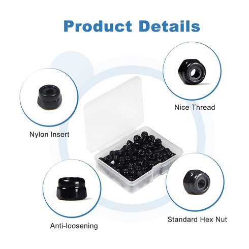 Juvielich 100Pcs M2 M2x0.4mm Clinching Hex Lock Nuts Carbon Steel Tiny Nylon Insert Hex Lock Nuts Self-Locking Nuts