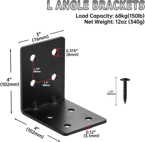 4 4"x4"x3" 90 PCS Heavy Duty Steel Corner Brackets, Degree L Right Angle Bracket, DIY L Shelf Brackets, Metal Joint
