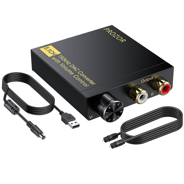 PROZOR DAC Converter 192Khz Digital to Analog Audio Decoder with Volume Control, Coaxial SPDIF to RCA Adapter
