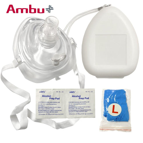 Kemp USA Ambu Medical Supplies CPR Mask Kit in Hard Case with O2 Inlet, Gloves & Wipes for Adults and Children