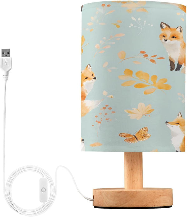 ALAZA Cute Fox Maple Leaf Bedside Table Lamp with USB Port for