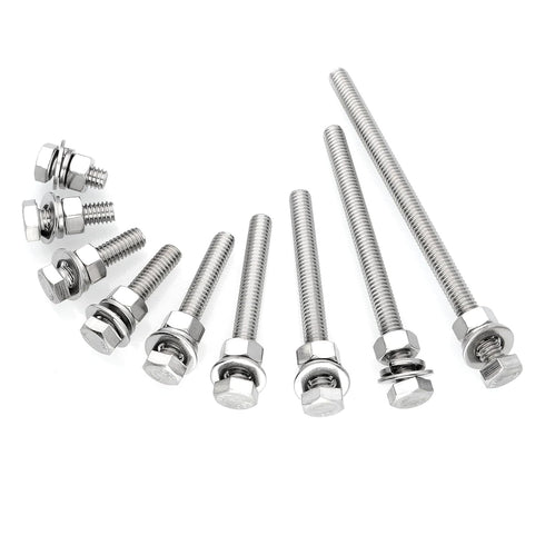 (5 Sets) 5/16-18x5" Hex Head Stainless Steel Bolts and Nuts with Flat & Lock Washers, Fully Threaded Kit