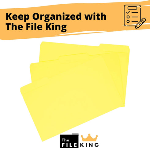 The File King Yellow File Folder - Legal Size | Box of 100 | 1/3 Cut Top Tab for Easy Paper Storage | Made in America