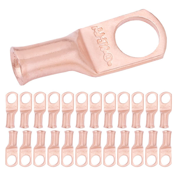 SELTERM 25pcs 8 AWG 5/16" Stud Battery Lugs - Heavy Duty Copper Wire Lugs, Battery Cable Ends, UL Bare Copper Eyelets