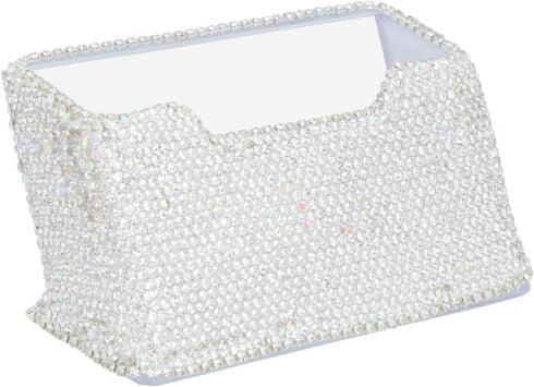 KEYPOWER Business Card Holder Stand for Office - Professional Display with White Crystal Accessories (White)